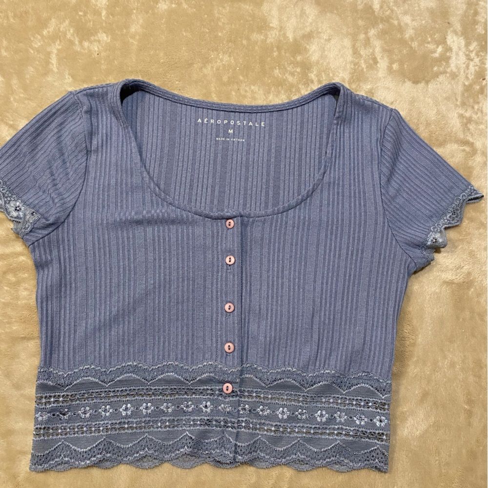 Aeropostale Womens Top Sz M Blue Stretch Lace Y2K Babydoll Cami